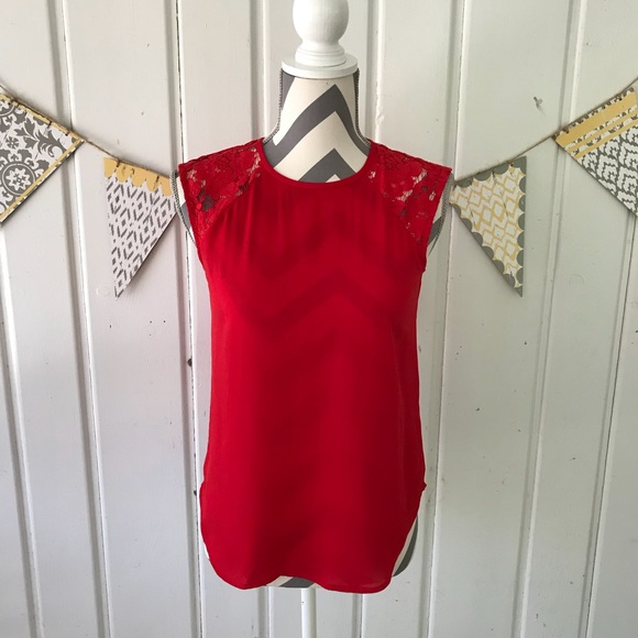 J. Crew Tops - J. Crew Red Lace Shoulder Sleeveless Top